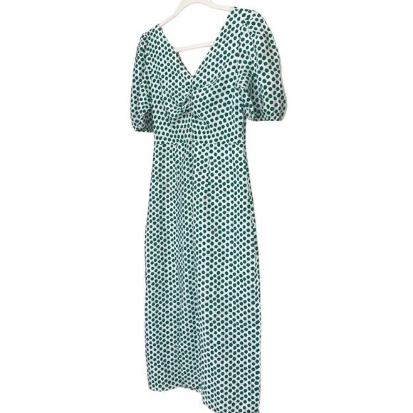 Vintage white green retro 50s polka dot fitted pinup style pencil dress medium - Picture 2 of 12